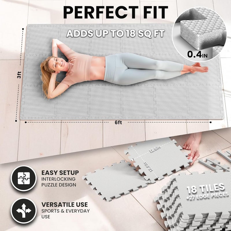 BeMaxx Gym Mats Set - 18 pcs EVA Interlocking Foam Floor Tiles (12.6"x12.6"x0.4") 18sqft Protective Gym Flooring Sports Home Workout Exercise Mats Puzzle Garage Fitness Play-Room Pool Treadmill Bike - Image 2