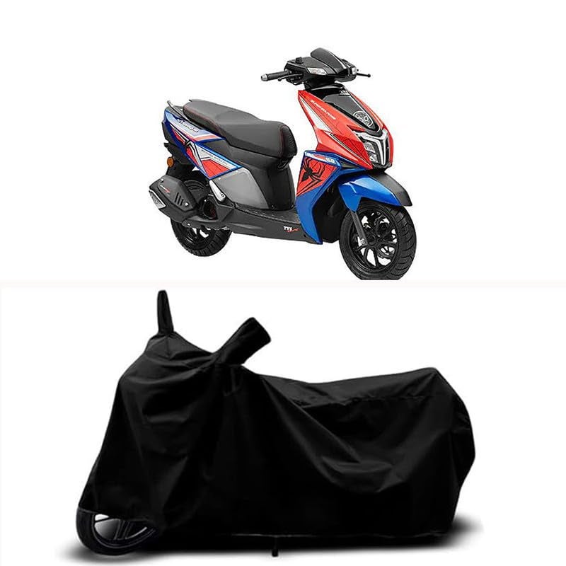 RABABLI غطاء جسم الدراجة متوافق مع TVS NTORQ 125 سوبر مع جميع المتغيرات مقاوم للخدوش، حزام مشبك – مقاوم للمطر، الأشعة فوق البنفسجية والغبار، مقاوم للرياح ودرع لجميع الأحوال الجوية (لون أسود) - Image 1