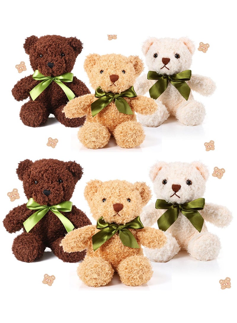 6 Pcs 10 Inch Adorable Plush Bears with Bow Ties Ideal Gift for Birthdays Baby Showers and Party Favors - Image 1