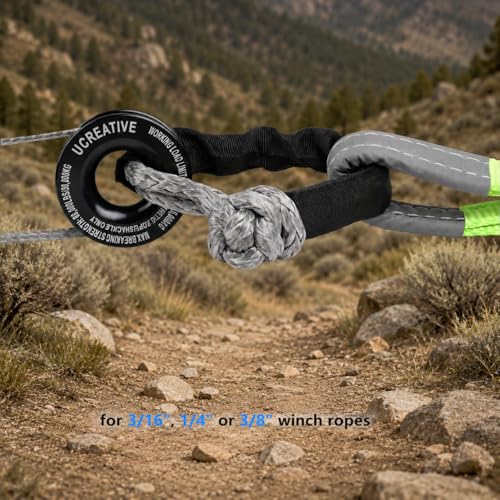 Ucreative Black Recovery Ring and 2PCS Gray Soft Shackle (1/2 Inch x 22 Inch) kit for Synthetic Winch Rope for ATV UTV SUV Truck Off-Road Vehicle Recovery - Image 2