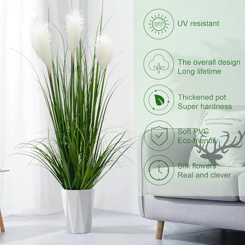 Fox & Fern Bulrush Grass Artificial Plant | with Pot | Elevate Any Corner of Your Home/Office | Ornamental Plant Best for Gifting, Party, Home Decor (Pack of 1) (Ht. 55CM) GABL2500W - Image 3