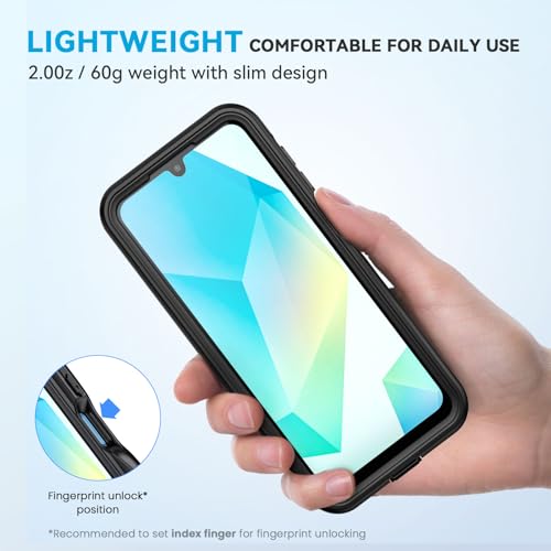 Lanhiem for Samsung Galaxy A16 5G Phone Case, IP68 Waterproof Dustproof, Built-in Screen Protector, Rugged Full Body Shockproof Protective Cover for Samsung A16 5G / 4G 6.7", Black/Clear - Image 5