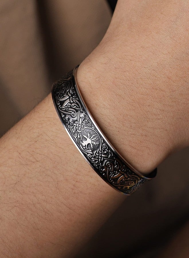 HAQUIL Norse Yggdrasil Tree of Life and Gullinkambi Rooster Cuff Bracelet for Men and Women, Viking Jewelry Gift - Image 5