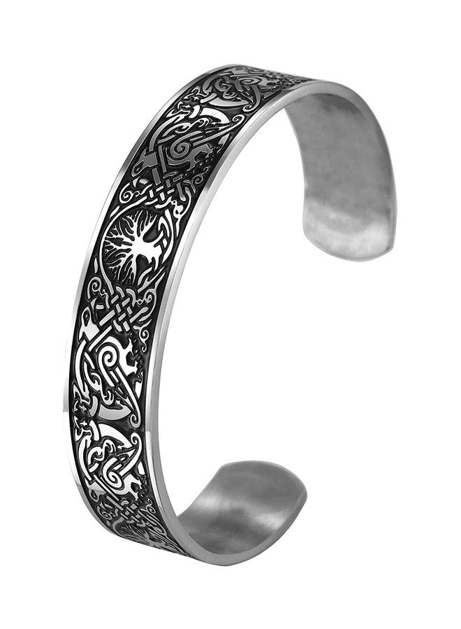 HAQUIL Norse Yggdrasil Tree of Life and Gullinkambi Rooster Cuff Bracelet for Men and Women, Viking Jewelry Gift - Image 1