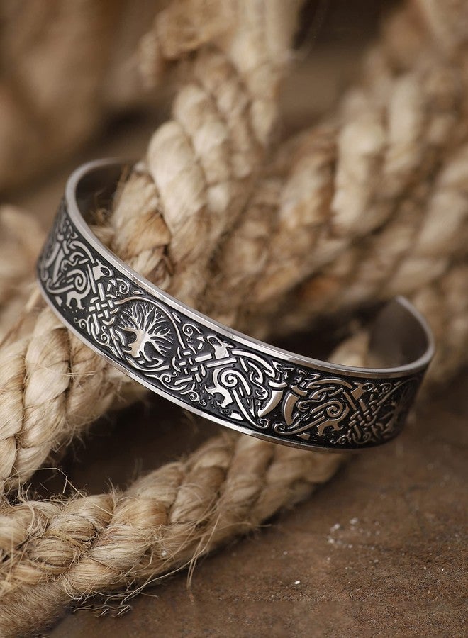 HAQUIL Norse Yggdrasil Tree of Life and Gullinkambi Rooster Cuff Bracelet for Men and Women, Viking Jewelry Gift - Image 3