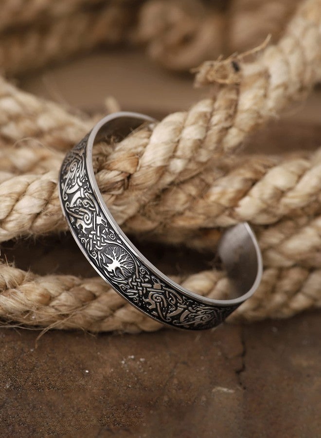 HAQUIL Norse Yggdrasil Tree of Life and Gullinkambi Rooster Cuff Bracelet for Men and Women, Viking Jewelry Gift - Image 2