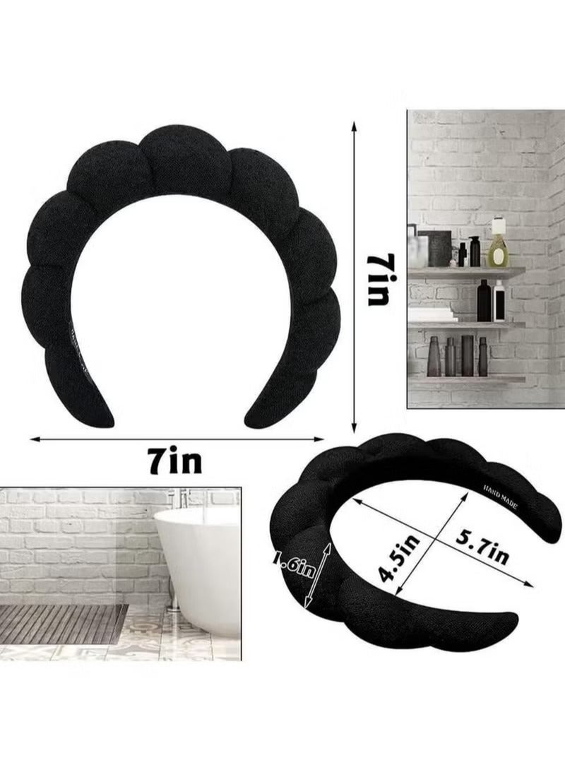 Generic Spa Headband for Women Sponge Spa Wrist Wash Bands Headband Terry Towel Cloth Fabric Makeup Fashion Facial Makeup Hair Wrap for Skincare Face Washing Makeup Removal Shower Facial Mask Blcak - Image 5