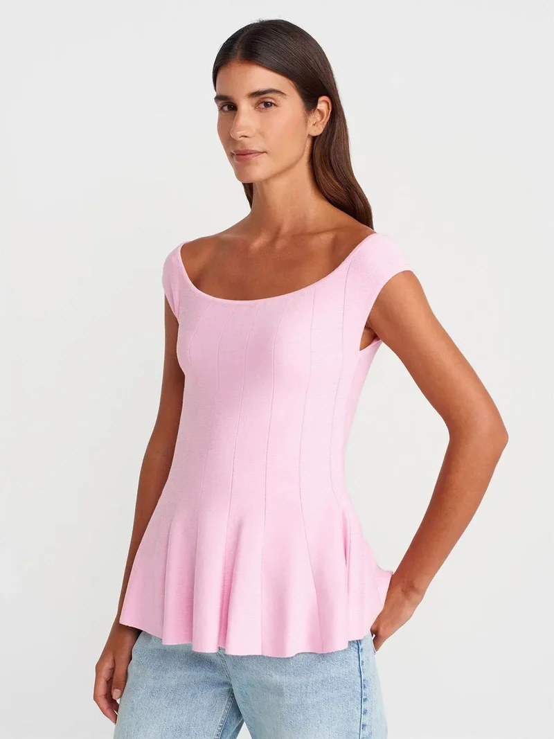 ديلفين Dilvin Fitted Ribbed Peplum Blouse