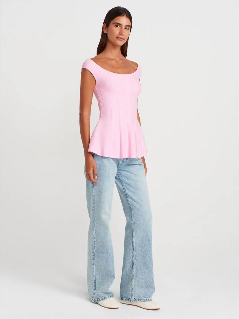 DILVIN Fitted Ribbed Peplum Blouse - Image 5