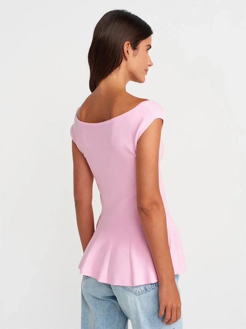 ديلفين Dilvin Fitted Ribbed Peplum Blouse