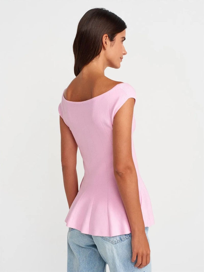 DILVIN Fitted Ribbed Peplum Blouse - Image 2