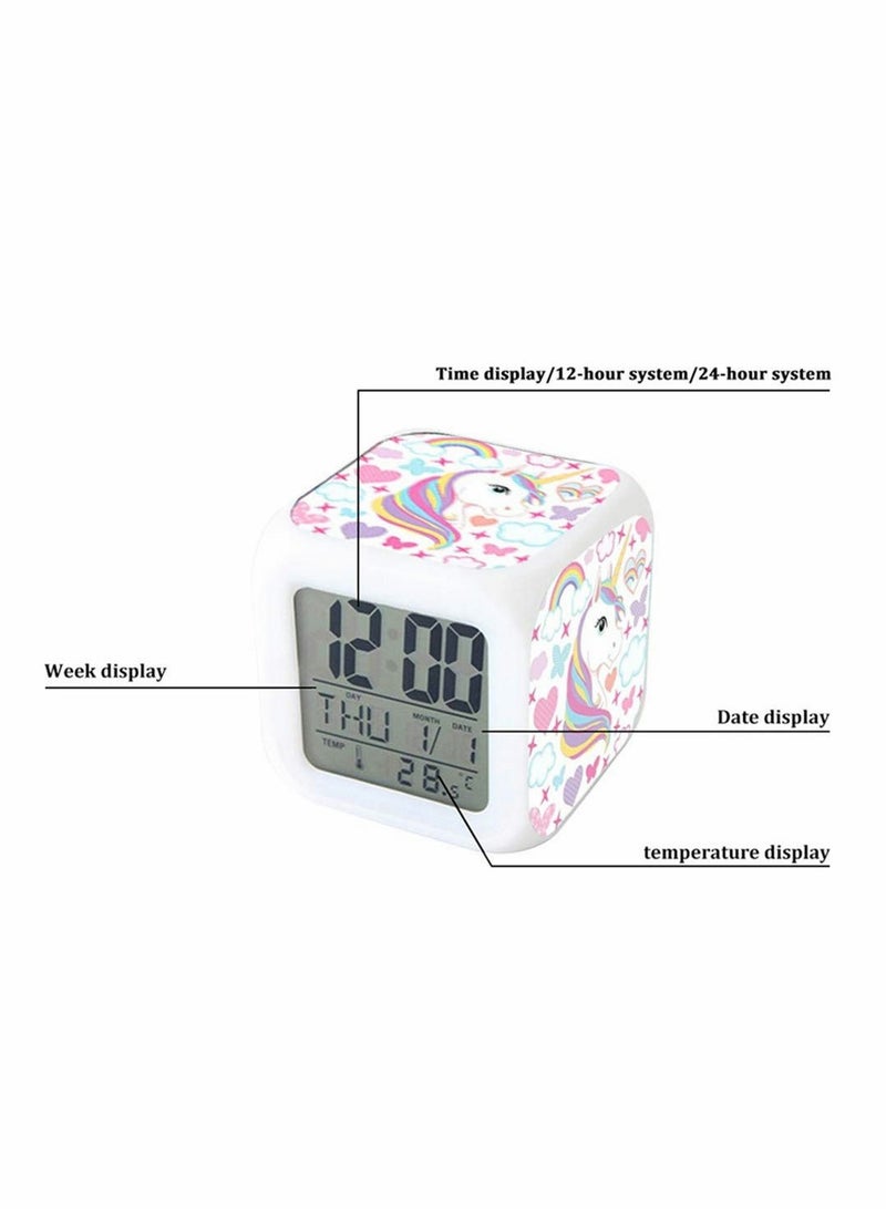Excefore Kids Alarm Clocks, Digital Wake Up Clock 7 Colors Changing Light Bedside Clock with 8 Alarm Sounds Date Calendar Temperature - Image 4