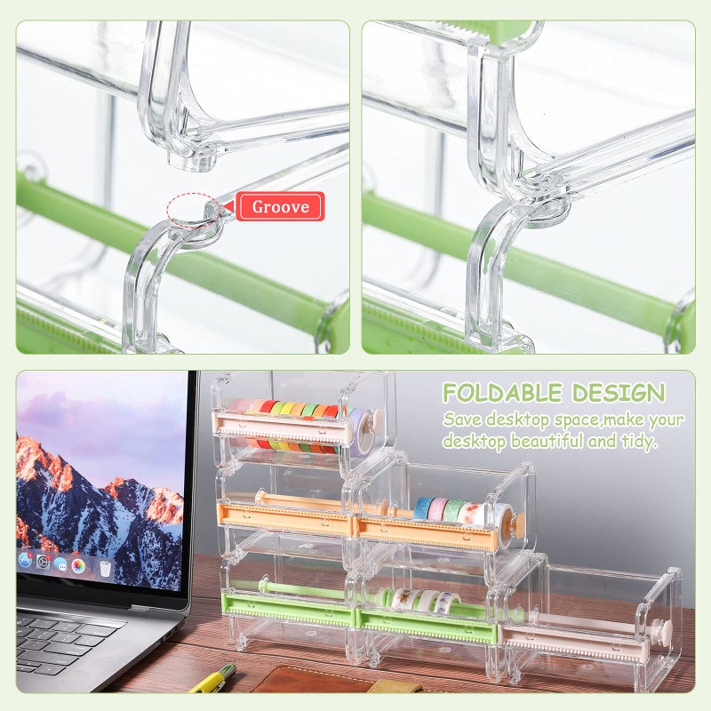 Outus أوتوس 6 قطع من شريط وashi الشفاف القابل للرؤية موزع شريط متعدد لقص الشريط حامل المنظم مكتب DIY حامل قص الملصقات - Image 5