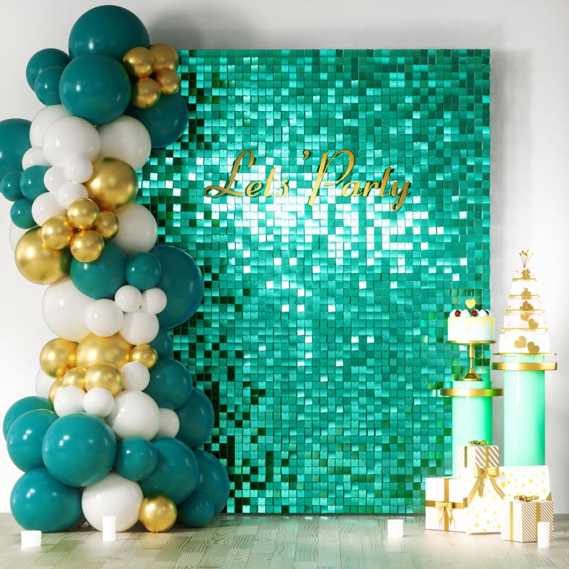COKAOBE Emerald Green Shimmer Wall Backdrop, 24PCS Square Sequin Shimmer Backdrop Panel, Photo Backdrops for Birthday, Anniversary, Wedding, Graduation & Bachelorette Party Decoration - Image 1