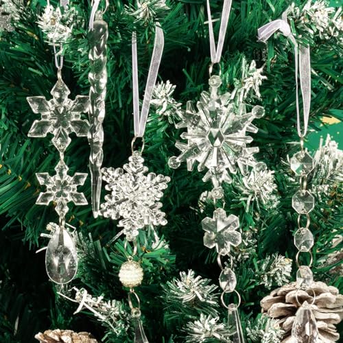 OuMuaMua 18pcs Christmas Tree Decoration Crystal Ornaments - Hanging Acrylic Christmas Snowflake Icicle Drop Crystal Ornaments for Xmas Tree Winter New Year Party Supplies - Image 5