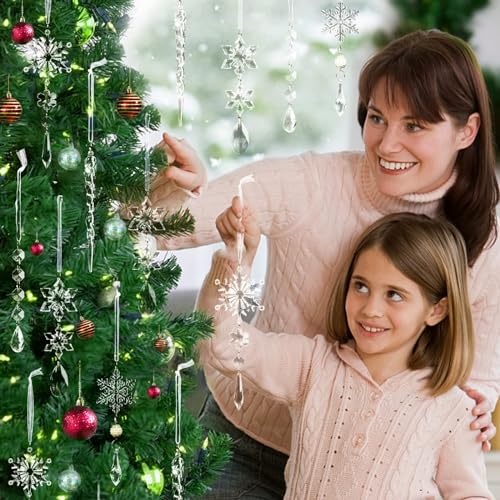 OuMuaMua 18pcs Christmas Tree Decoration Crystal Ornaments - Hanging Acrylic Christmas Snowflake Icicle Drop Crystal Ornaments for Xmas Tree Winter New Year Party Supplies - Image 2