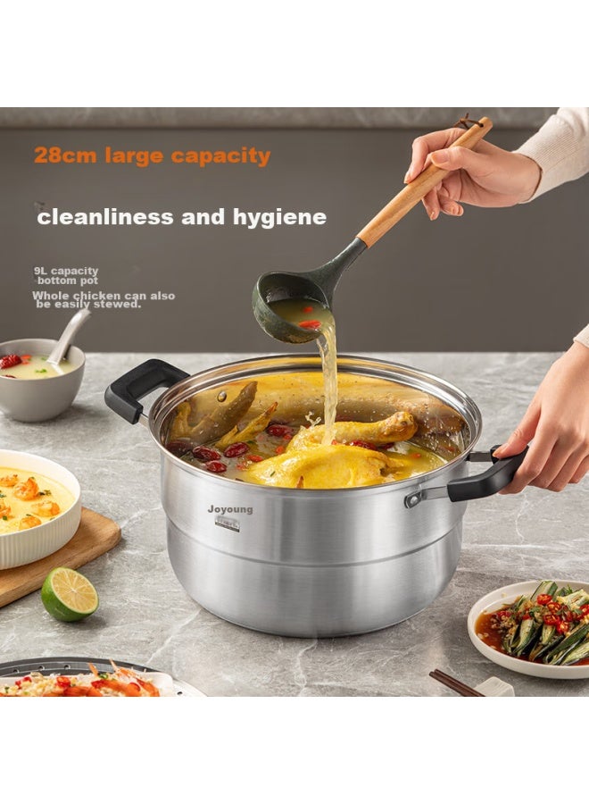 Joyoung Steamer Pot, 304 Stainless Steel, High-arch Lid, Large Capacity, Double-layer, For Steaming Buns, Dumplings, And Stewing, Compatible With Various Stoves, 28cm - Image 4