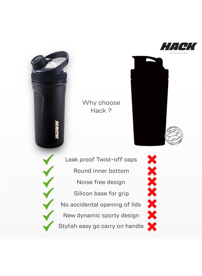 Hack Athletics Hack Athletics Premium Stainless Steel Insulated Shaker Bottles for Gym, Protein Shaker, Pre Workout Bottle, Water Bottle for Men and Women, BPA Free Material 100% Leakproof | 709ML (Black)  - Image 5