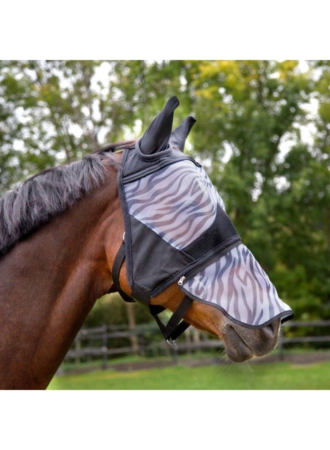 هورز قناع هورز للحشرات والذباب بنمط حمار وحشي مع حماية أنف قابلة للفصل - أسود - كبير - Image 1