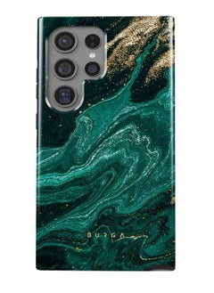 BURGA Premium Case Compatible with Samsung Galaxy S24 Ultra - Hybrid Dual-Layer Hard Shell + Silicone Protection - Emerald Green Jade Stone with Gold Glitter Marble - Scratch-Resistant Shockproof Cover  - Image 1