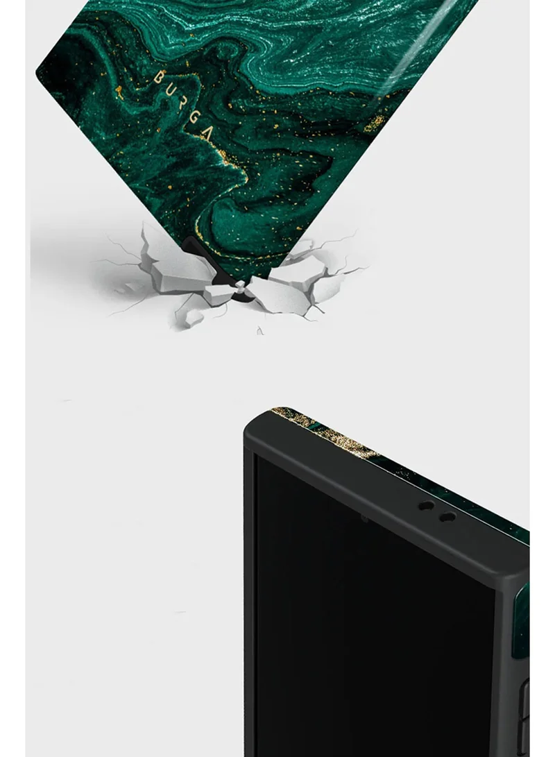 BURGA Premium Case Compatible with Samsung Galaxy S24 Ultra - Hybrid Dual-Layer Hard Shell + Silicone Protection - Emerald Green Jade Stone with Gold Glitter Marble - Scratch-Resistant Shockproof Cover