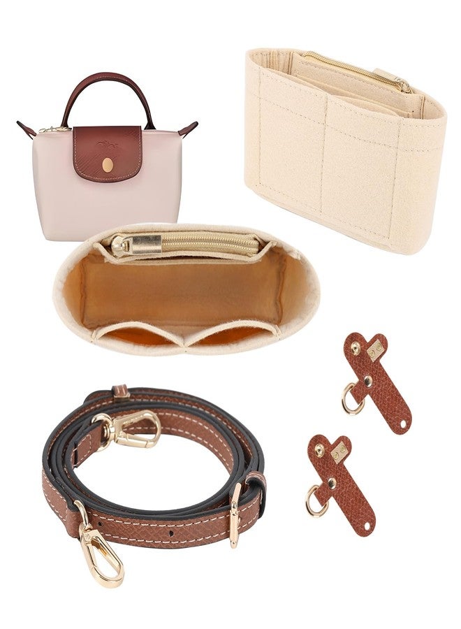 LMTNNB Strap and Purse Organizer Insert for Longchamp Mini Bag, Folding Tote Bag organizer insert, Punch-Free Adjustable Buckle Strap Design, Multi-Pocket Felt Handbag Organizer - Image 1