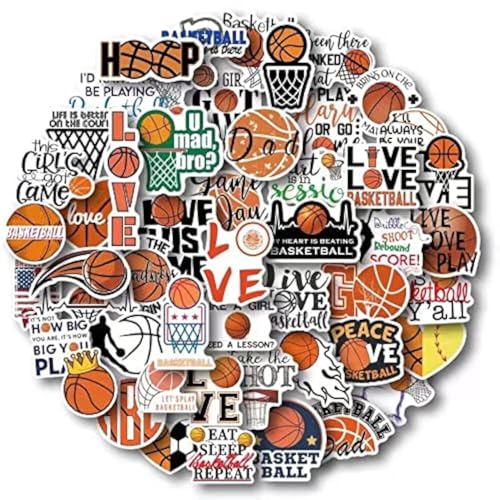 AOWDIAO Basketball Stickers for Water Bottle Cute Basketball Gifts 50 Pieces Sports Stickers for Kids Teens Adults - Image 1