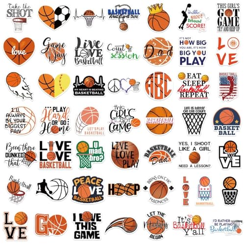 AOWDIAO Basketball Stickers for Water Bottle Cute Basketball Gifts 50 Pieces Sports Stickers for Kids Teens Adults - Image 3