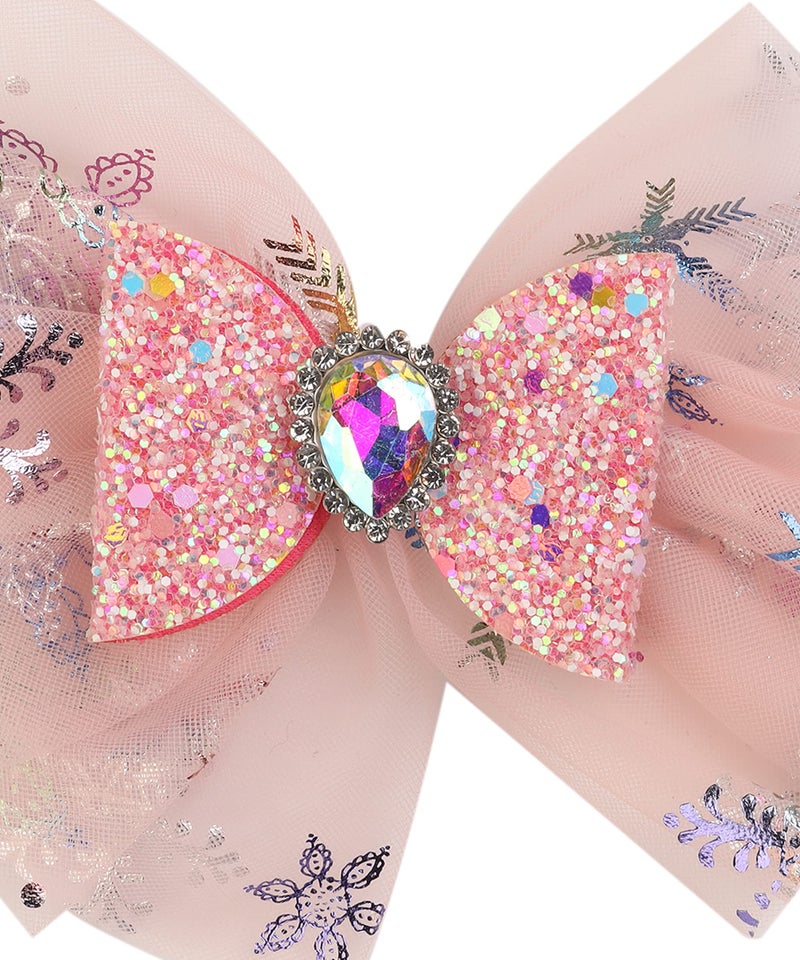 Yellow Bee Bow Shimmer Hair Clips Embellished with Net and Stone for Girls, Pink, One Size - Image 2
