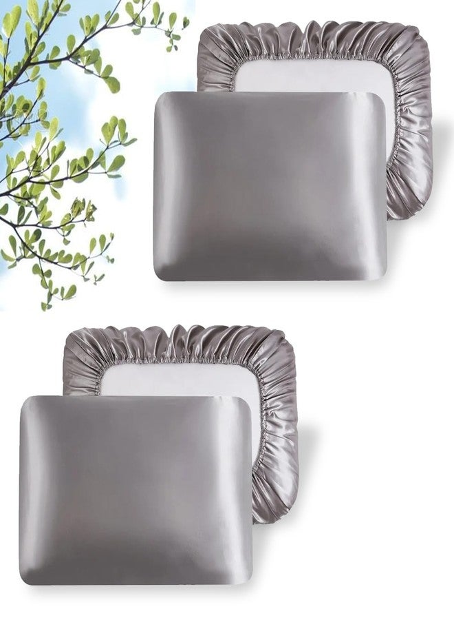 TornadoZ 2 Packs Silk Satin Pillowcases for Hair and Skin. Decorative Luxurious Travel Elastic Band Satin Pillowcase. No Zipper, Folded Soft Blank Pillow Covers. Perfect for Travel and DIY Sublimation - Grey - Image 1