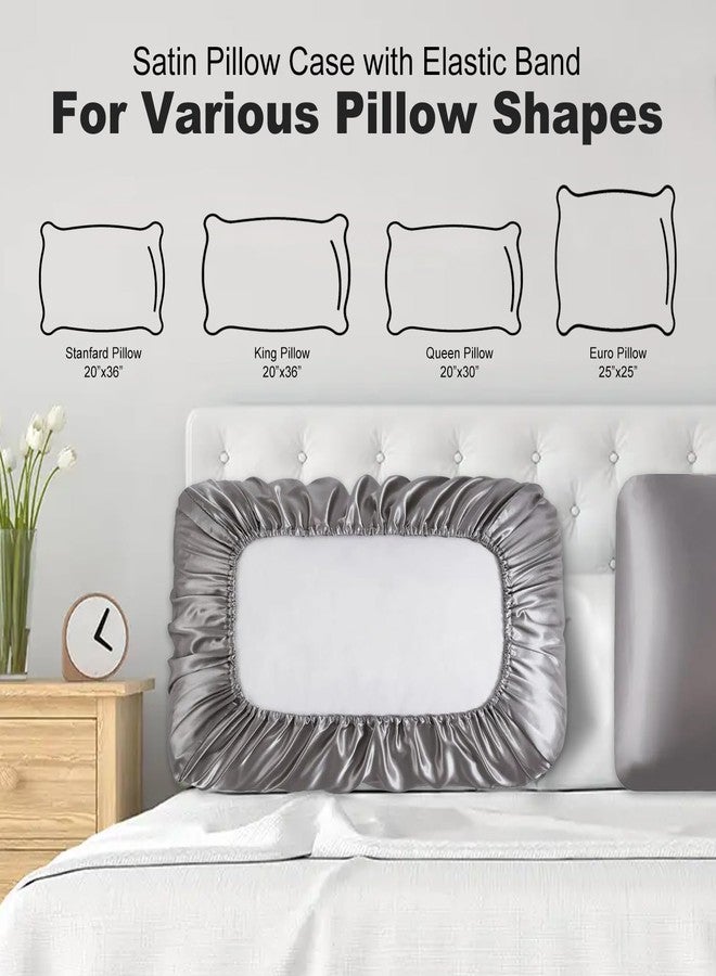 TornadoZ 2 Packs Silk Satin Pillowcases for Hair and Skin. Decorative Luxurious Travel Elastic Band Satin Pillowcase. No Zipper, Folded Soft Blank Pillow Covers. Perfect for Travel and DIY Sublimation - Grey - Image 2