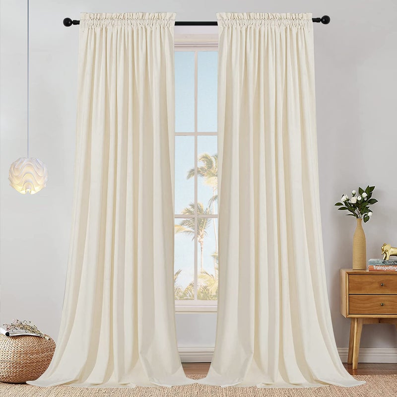 SMILETIME Ivory White 120in Long Velvet Curtains with Rod Pocket Thermal Insulated Soft Privacy LightFiltering Velvet Drapes for Bedroom and Living Room Set of 2 Panels 52 x 120 Inches Long