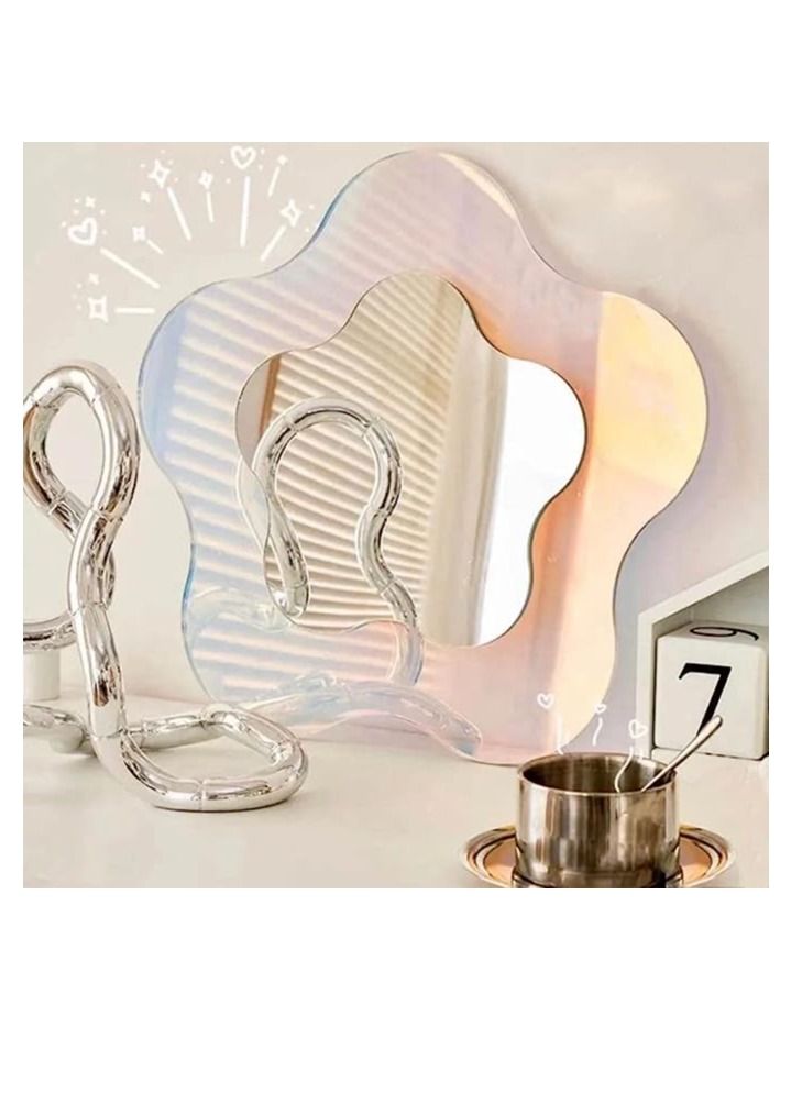 Arabest Tabletop Acrylic Mirrors Frameless Irregular Wavy Aesthetic Vanity Funky Desk Mirror Decorative for Living Room Bedroom Office and Home Decor Mirrors(27*27cm) - Image 1