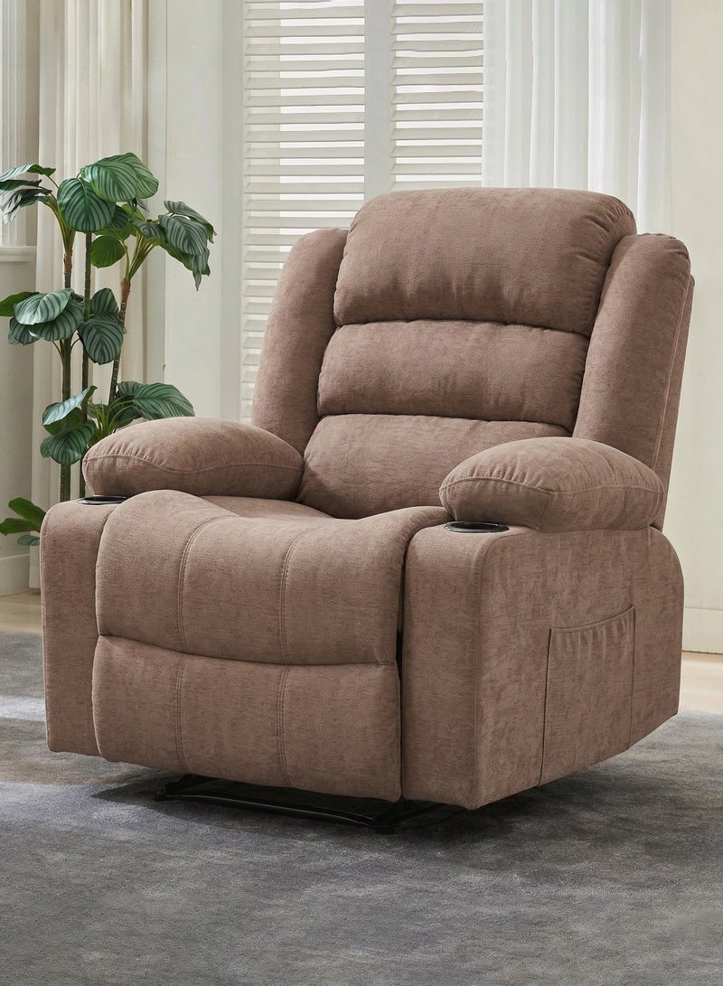 M-Smart Velvet fabric Fixed Recliner Chair for Living Room - Ergonomic Lazy Chair with Dual Cup Holder & Side Pocket for Long Seating, Reading, Watching TV and Napping, 100x86x89cm - Brown - Image 2