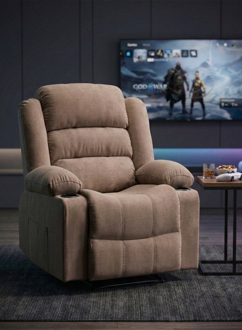 M-Smart Velvet fabric Fixed Recliner Chair for Living Room - Ergonomic Lazy Chair with Dual Cup Holder & Side Pocket for Long Seating, Reading, Watching TV and Napping, 100x86x89cm - Brown - Image 3