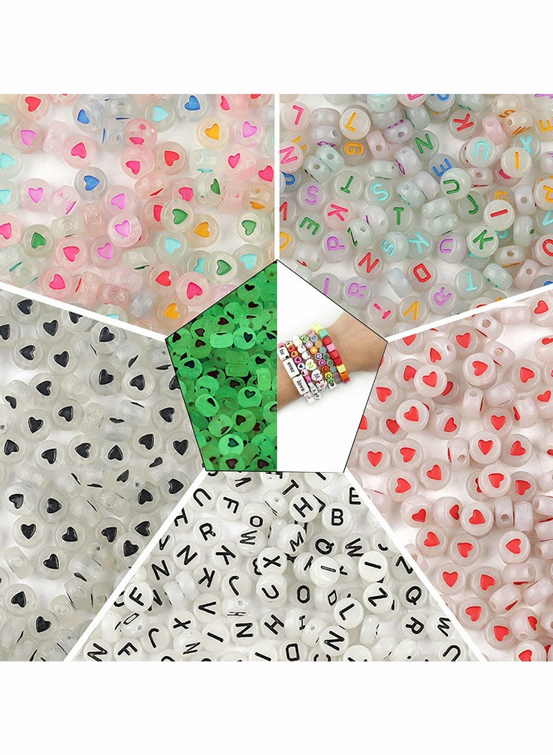 KASTWAVE Luminous Alphabet Letter Beads Flat Glow in The Dark Number Colorful DIY Star Print for Bracelets Necklace Jewelry Making Supplies - Image 1