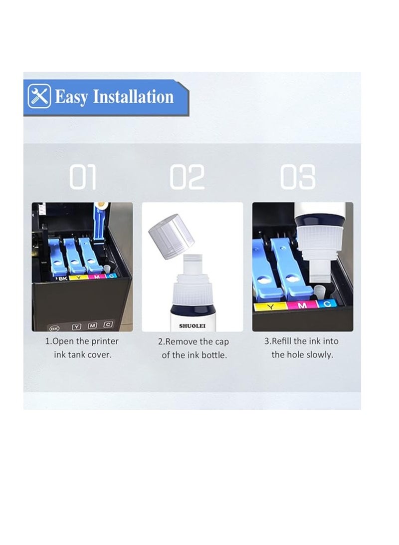 Terabyte L4150 L4160 L6160 L6170 L6176 L6190 L14150 (مجموعة حبر 101 لطابعة EcoTank 4-Pack أسود أزرق فاتح أرجواني أصفر لطابعات L4150 L4160 L6160 L6170 L6176 L6190 L14150) - Image 4