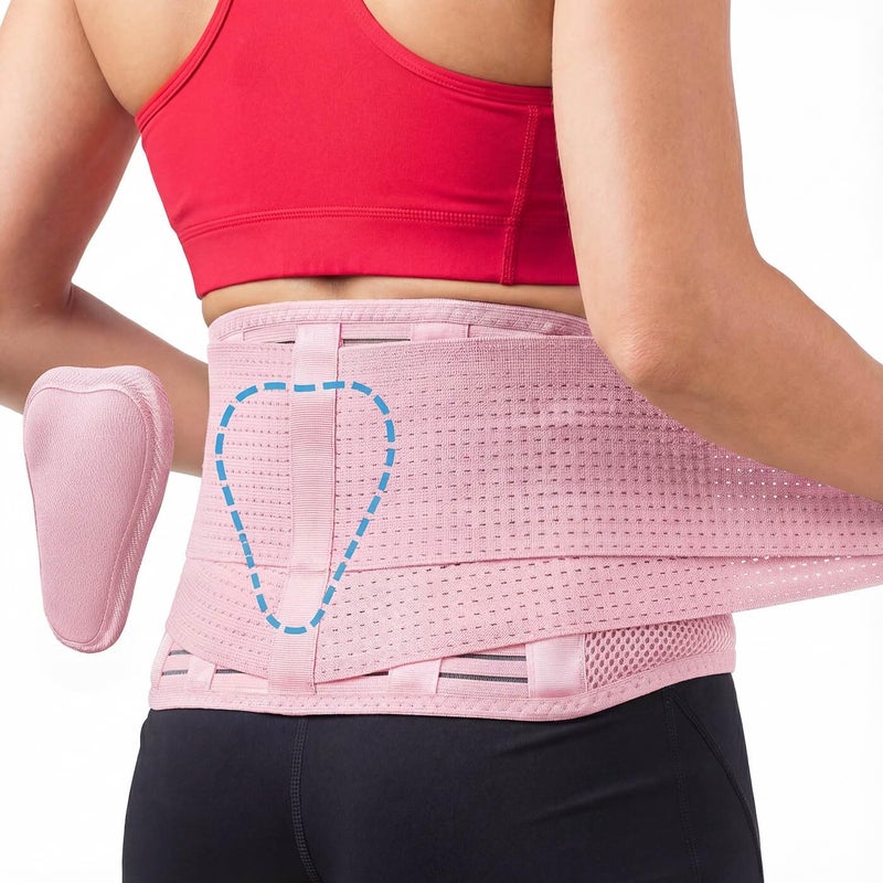 Sparthos Back Brace for Lower Back Pain - Immediate Relief from Sciatica, Herniated Disc - Lumbar Support Pad - For Home & Lifting At Work - For Men & Women - Fits 44â€“52â€³ Waist (Pink-L, Check Sizing) - Image 1