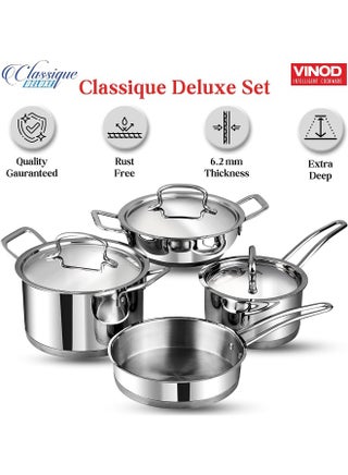 Classique Deluxe 7-Piece Stainless Steel Cookware Set | Stainless Steel Tri-Ply Base | includes 1x1.8L Kadhai, 1x2.1L Saucepan with Lid, 1x3.8L Saucepot & 1x20cm Frypan | Heavy Tri-Ply SAS Bottom | Induction Compatible - view 3
