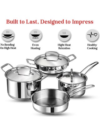 Classique Deluxe 7-Piece Stainless Steel Cookware Set | Stainless Steel Tri-Ply Base | includes 1x1.8L Kadhai, 1x2.1L Saucepan with Lid, 1x3.8L Saucepot & 1x20cm Frypan | Heavy Tri-Ply SAS Bottom | Induction Compatible - view 4