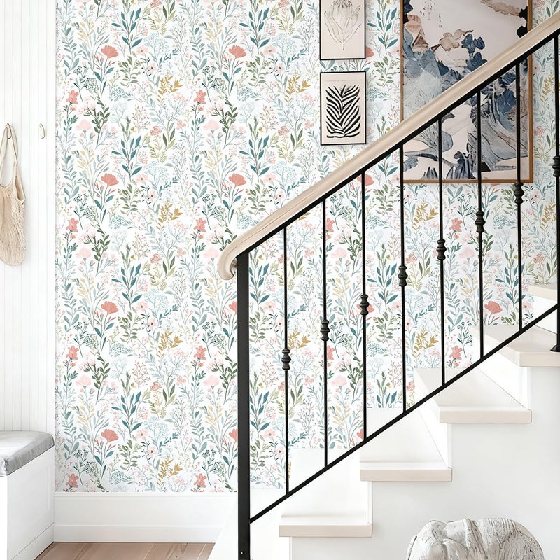 Froluya Floral Peel and Stick Wallpaper Boho Floral Contact Paper 16.9" x 118.1" Modern Wildflower Self Adhesive Wallpaper for Bathroom Flower Decorative Removable Wall Paper for Bedroom Cabinets - Image 2