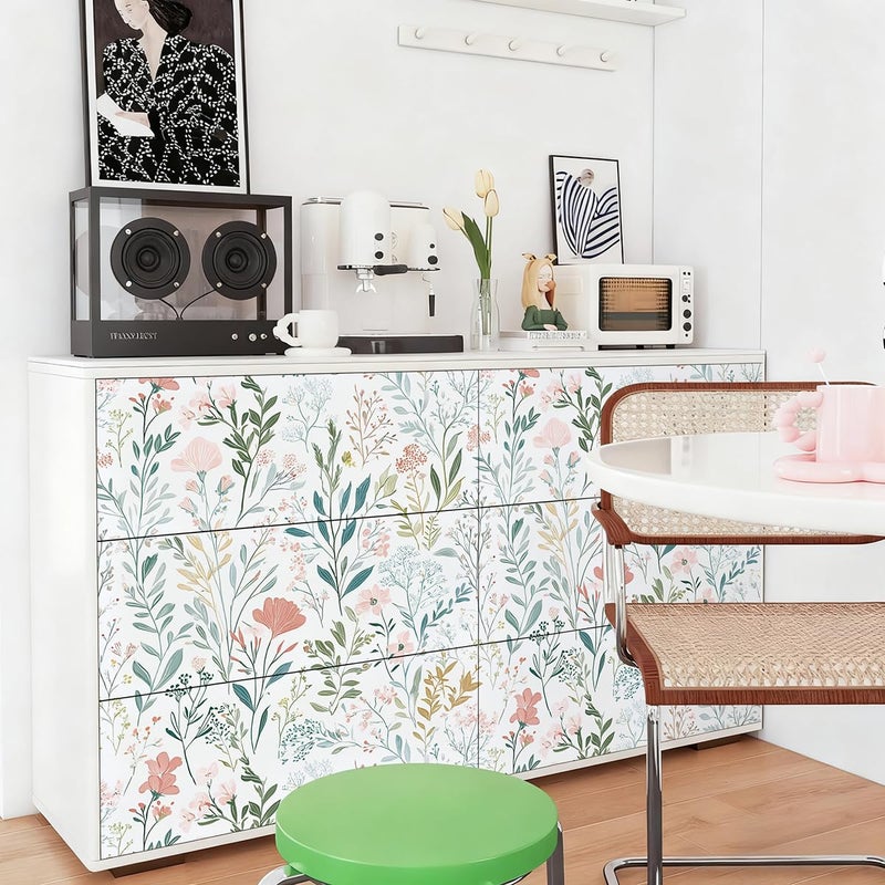 Froluya Floral Peel and Stick Wallpaper Boho Floral Contact Paper 16.9" x 118.1" Modern Wildflower Self Adhesive Wallpaper for Bathroom Flower Decorative Removable Wall Paper for Bedroom Cabinets - Image 4