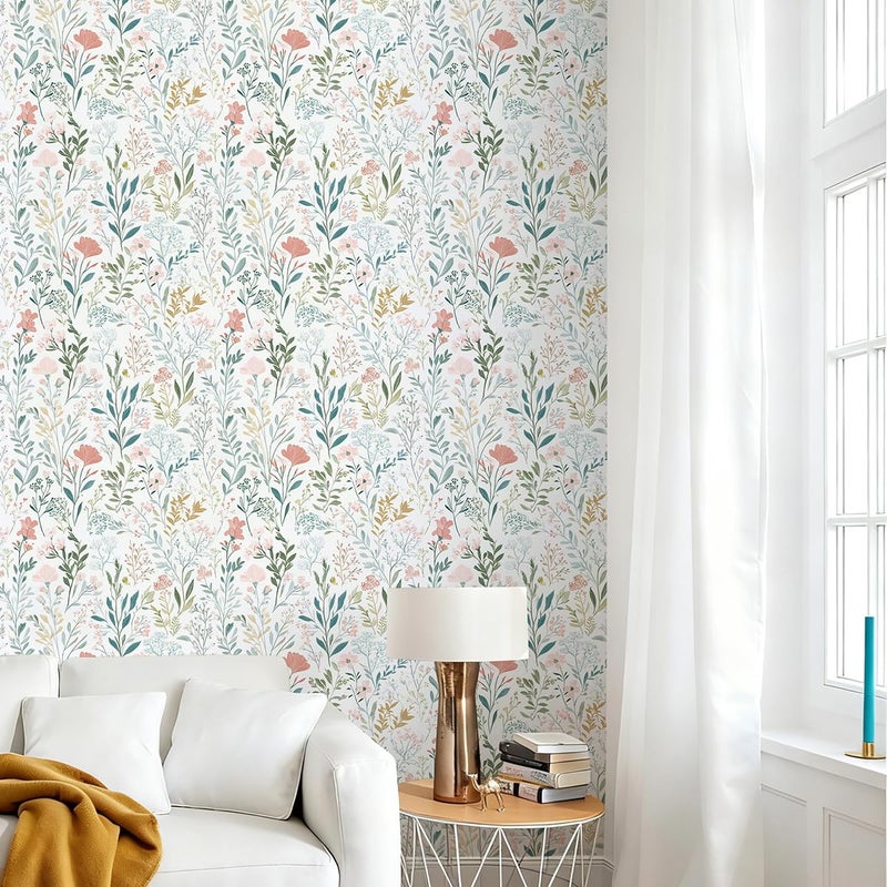 Froluya Floral Peel and Stick Wallpaper Boho Floral Contact Paper 16.9" x 118.1" Modern Wildflower Self Adhesive Wallpaper for Bathroom Flower Decorative Removable Wall Paper for Bedroom Cabinets - Image 3