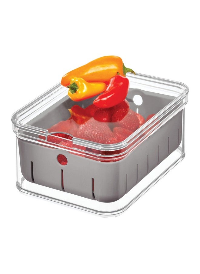 InterDesign iDesign Recycled Plastic Crisp Produce Storage Containers with Lid and Colander Basket Designed to Keep Food Fresh Longer, 8.32” x 6.32” x 3.76”, Clear/Gray  - Image 4