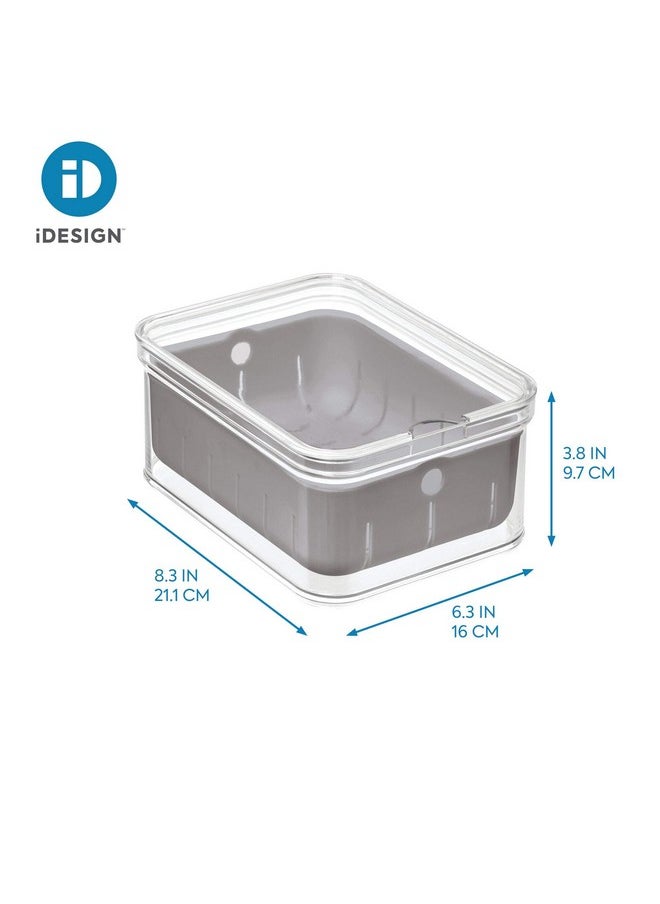InterDesign iDesign Recycled Plastic Crisp Produce Storage Containers with Lid and Colander Basket Designed to Keep Food Fresh Longer, 8.32” x 6.32” x 3.76”, Clear/Gray  - Image 5
