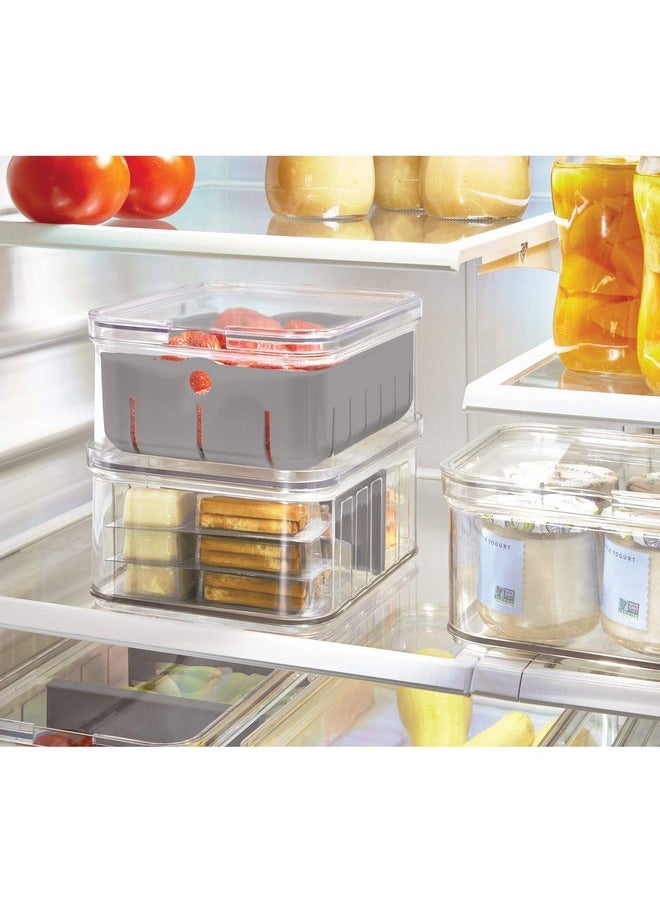 InterDesign iDesign Recycled Plastic Crisp Produce Storage Containers with Lid and Colander Basket Designed to Keep Food Fresh Longer, 8.32” x 6.32” x 3.76”, Clear/Gray  - Image 2