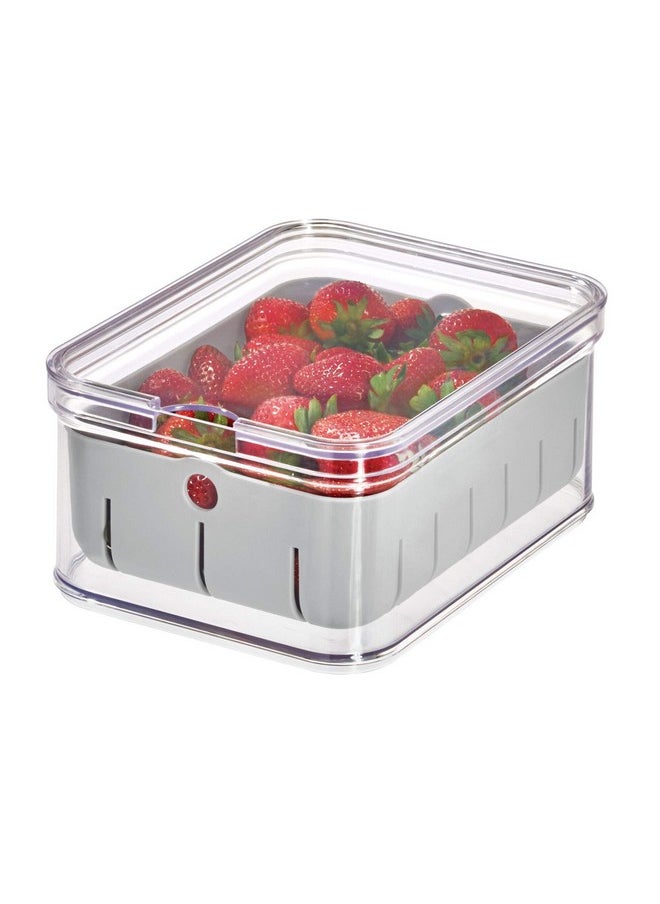 InterDesign iDesign Recycled Plastic Crisp Produce Storage Containers with Lid and Colander Basket Designed to Keep Food Fresh Longer, 8.32” x 6.32” x 3.76”, Clear/Gray  - Image 1
