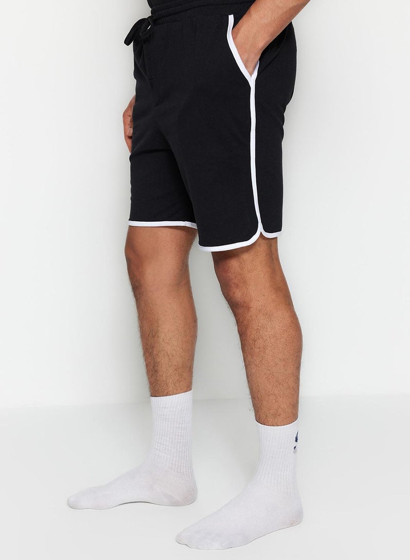 Trendyol Man Black Regular Fit Crew Neck Pajama Set with Striped Shorts - Image 5
