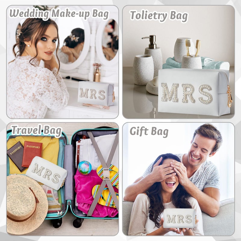Y1tvei Bride Makeup Bag, Bridal Cosmetic Bag, Fiance Gifts for Women, Engagement Gift Basket for Her Bridal Shower, Mrs Bling Rhinestone Patches Wedding Purse, PU Leather Travel Toiletry Bag - Image 5