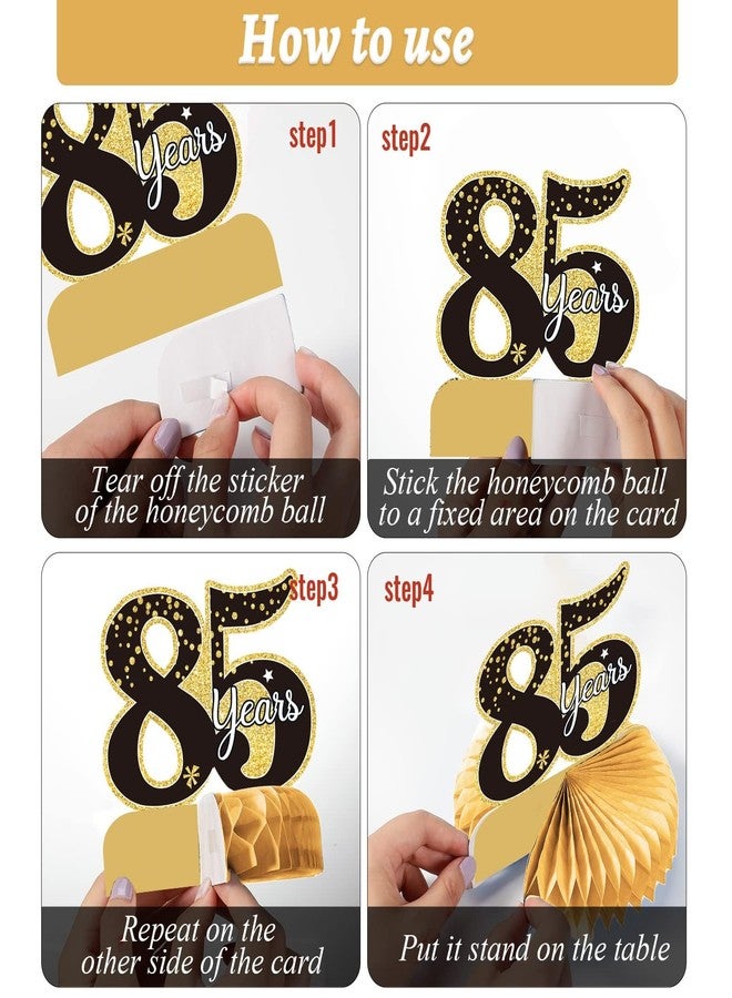 Tevxj 9 Pieces 85th Birthday decorations 75th birthday centerpieces for Tables Decorations Cheers to 85 Years Honeycomb Table Topper Happy 85th Birthday Decorations for Men and Woman Eightyfive Years - Image 4